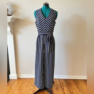 Monteau Navy and White Striped Jumpsuit
